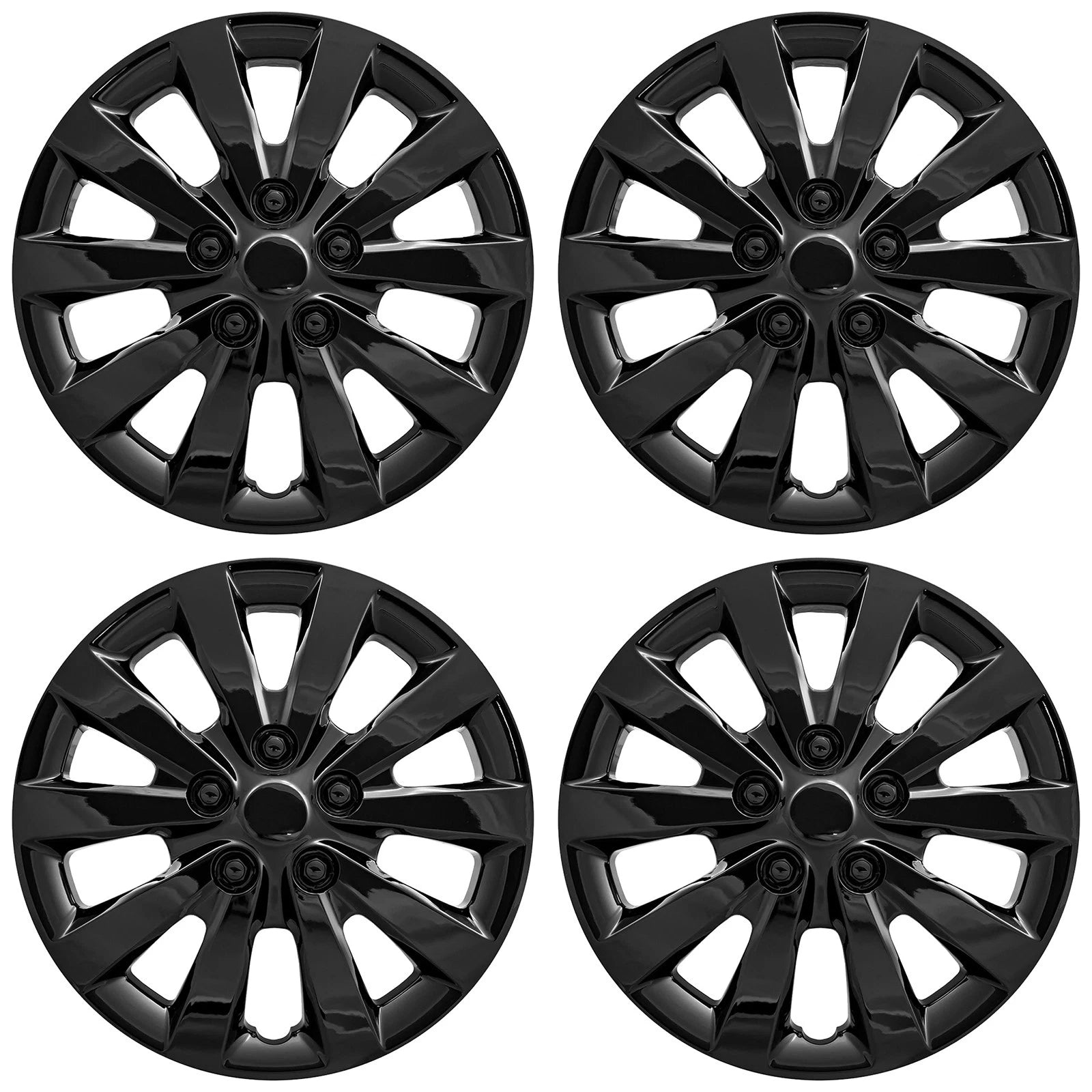 16' 10 Spoke Spring Steel Clip Gloss Black Wheel Cover Hubcaps