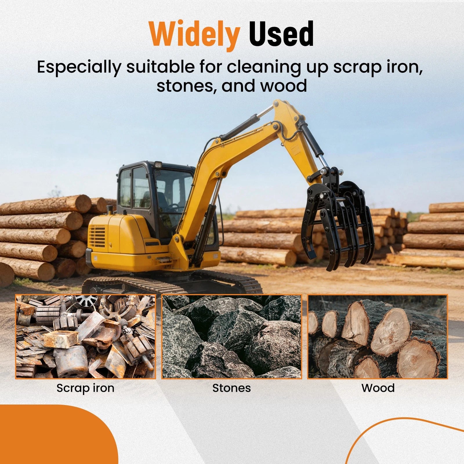 Grapple for Mini Excavator 0.8-1.8 Tons (465mm, 25mm Hinge)