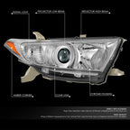 Chrome Amber Projector Headlight for Toyota Highlander (2011–2013)