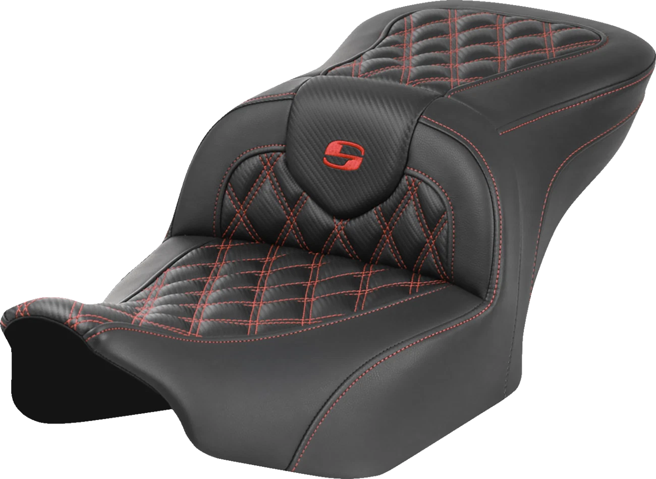 SADDLEMEN RoadSofa Seat for Harley Davidson (2014–2023) - Carbon Fiber, Lattice Stitch