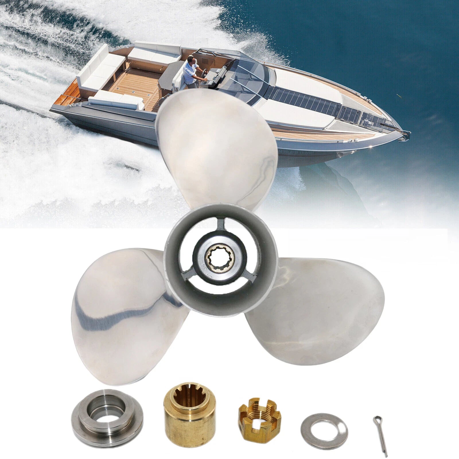 Stainless Steel Propeller 9 7/8x12 for Yamaha 20-30HP + Hardware Kit