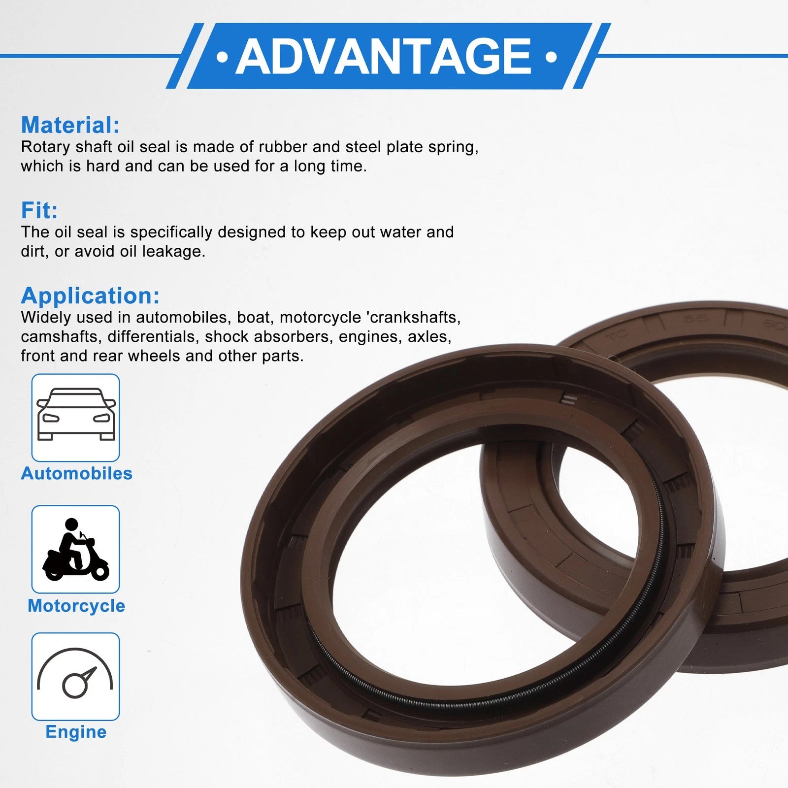 2X Oil Seal Rotary Shaft Seal FKM Rubber 55x80x12mm for Various Models 