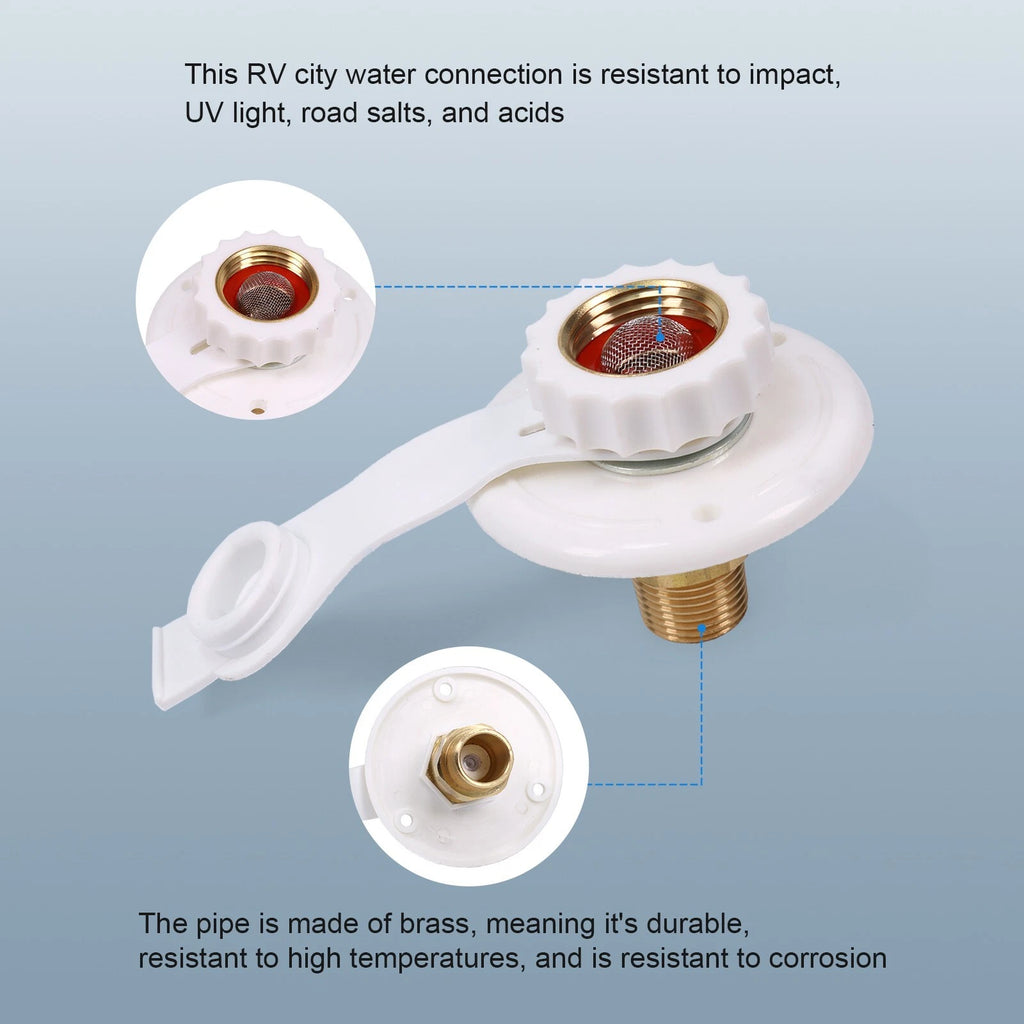 RV City Water Fill Inlet Flange for Trailer Marine (Fits 1/2" Thread)