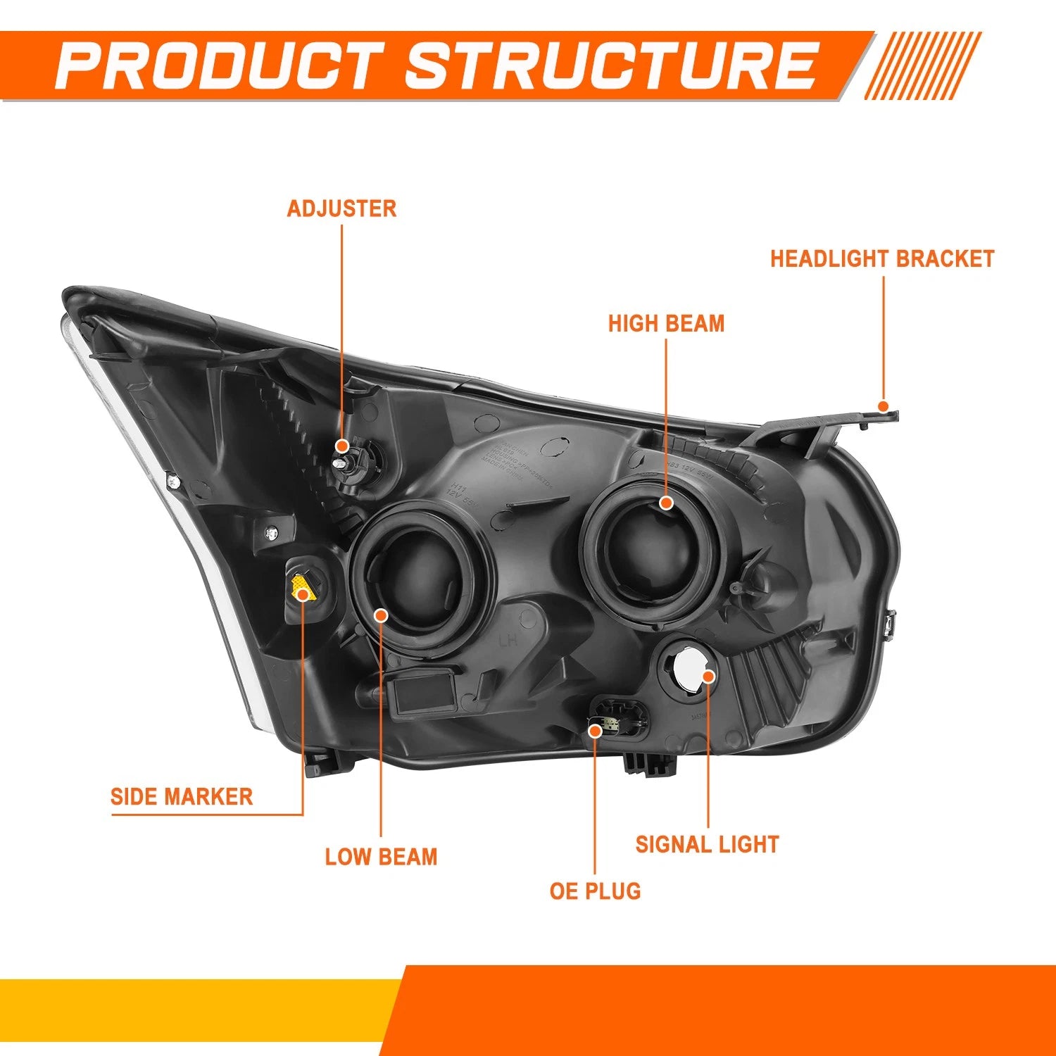 Driver Side Chrome Housing Amber Corner Headlight for Ford Transit 150-350 (2015–2023)