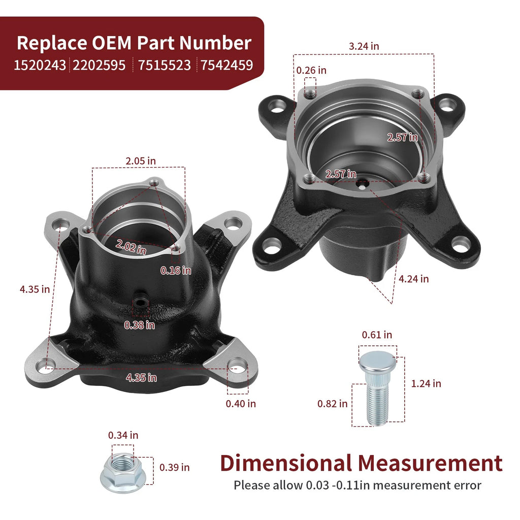 2 Front Wheel Hub Kit for Polaris Xplorer 250 300 400 500 Worker 335 500 BigBoss