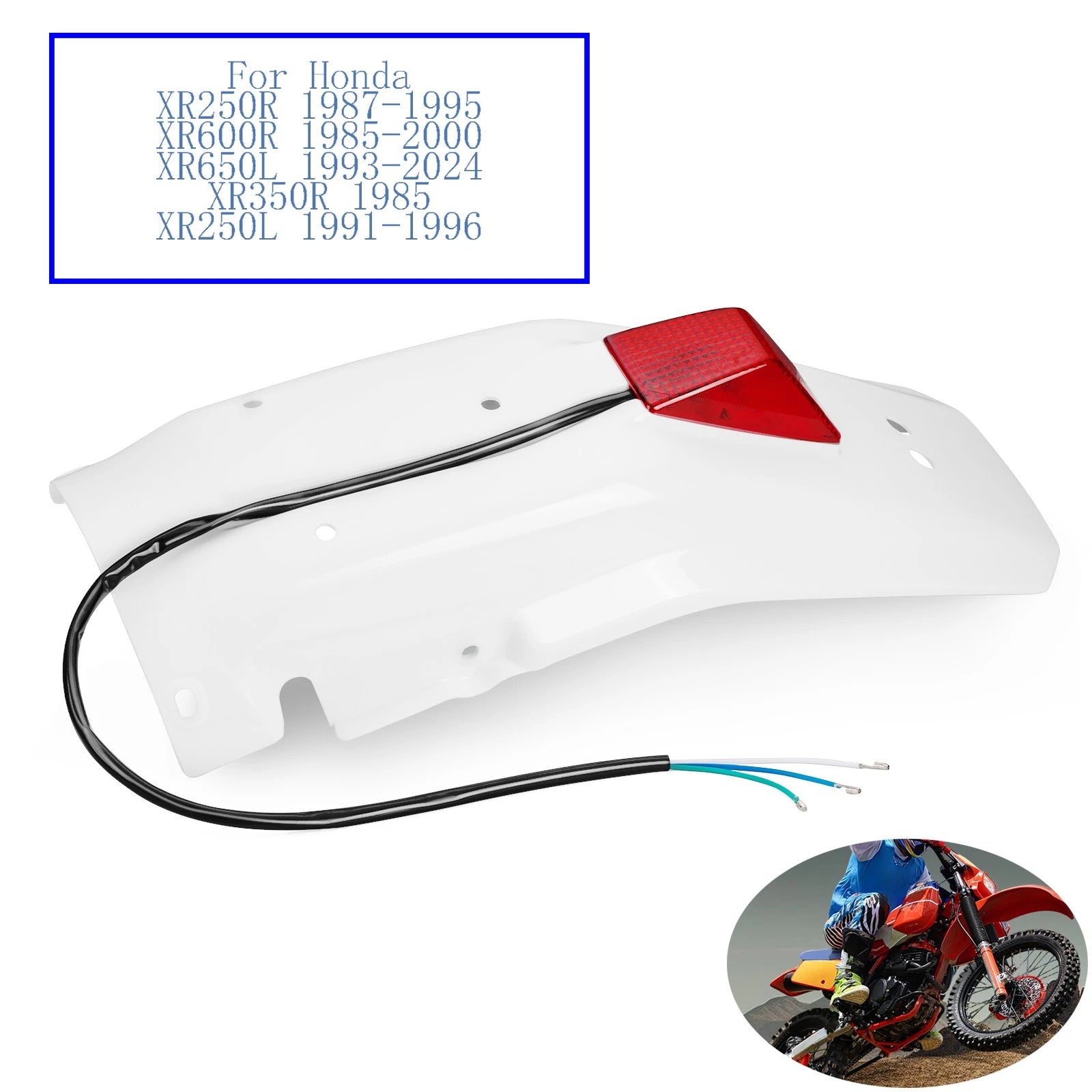 Rear Fender Mud Guard w/Light for Honda XR350R XR250R XR600R XR650L (1986–2007)