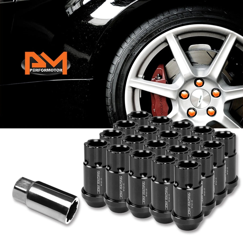 20Pc M12X1.25 Black JDM Open End Aluminum Spline Wheel Lug Nuts + Key