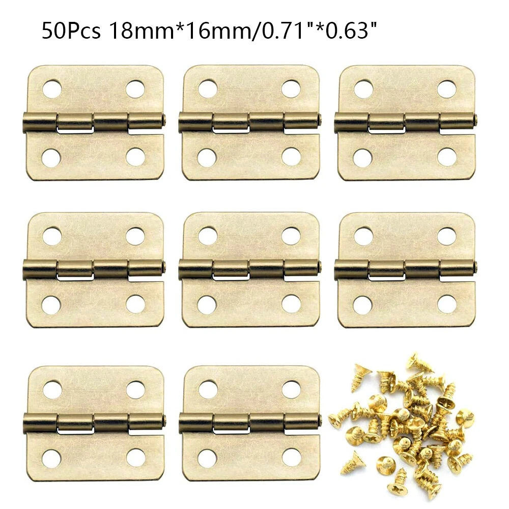 50Pcs 18x16mm Gold Hinges for Wooden Box, Toolbox, Jewelry Box