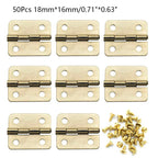 50Pcs 18x16mm Gold Hinges for Wooden Box, Toolbox, Jewelry Box