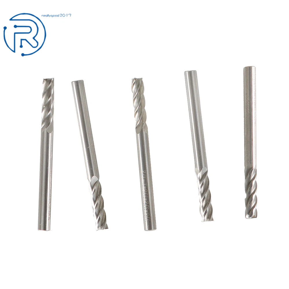 Set of 5 Carbide End Mills 1/8" Shank 1/2" Length Cut