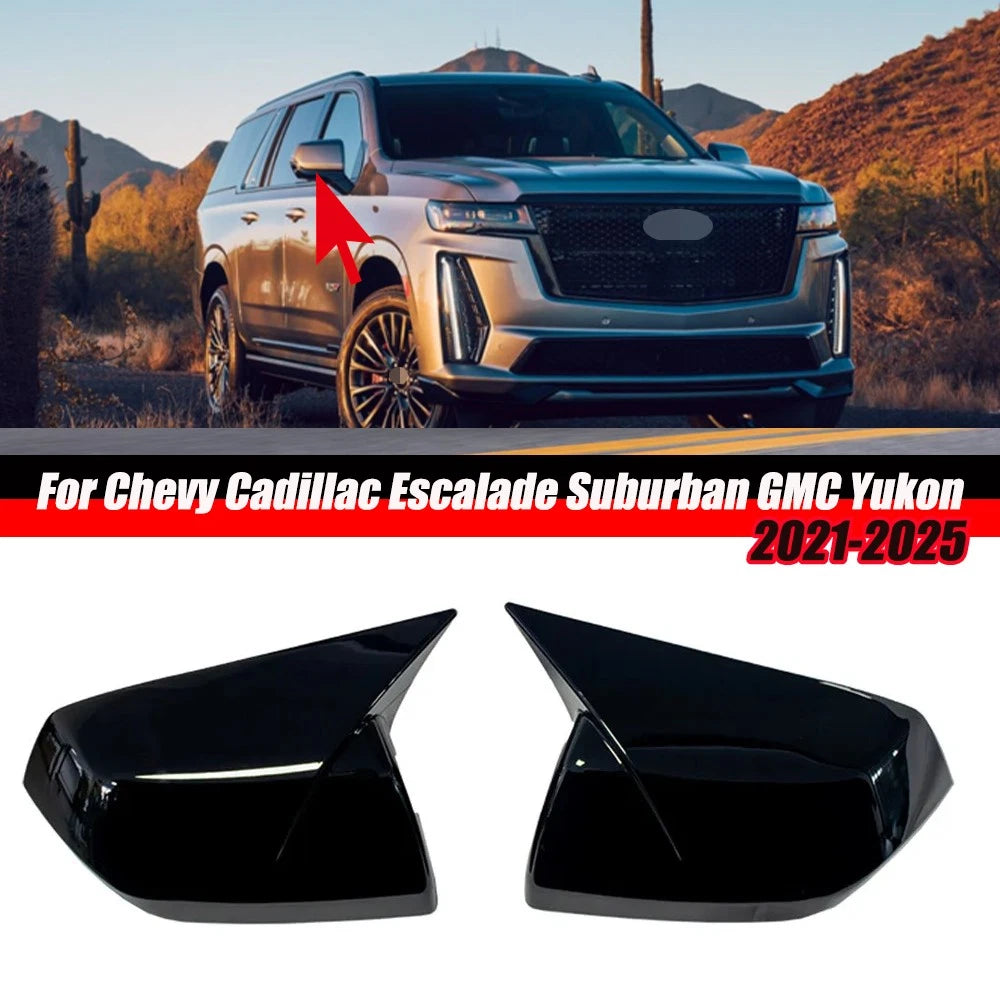 Set of 2 Black Mirror Cap Covers for Chevy Cadillac Escalade Suburban GMC Yukon (2021–2025)
