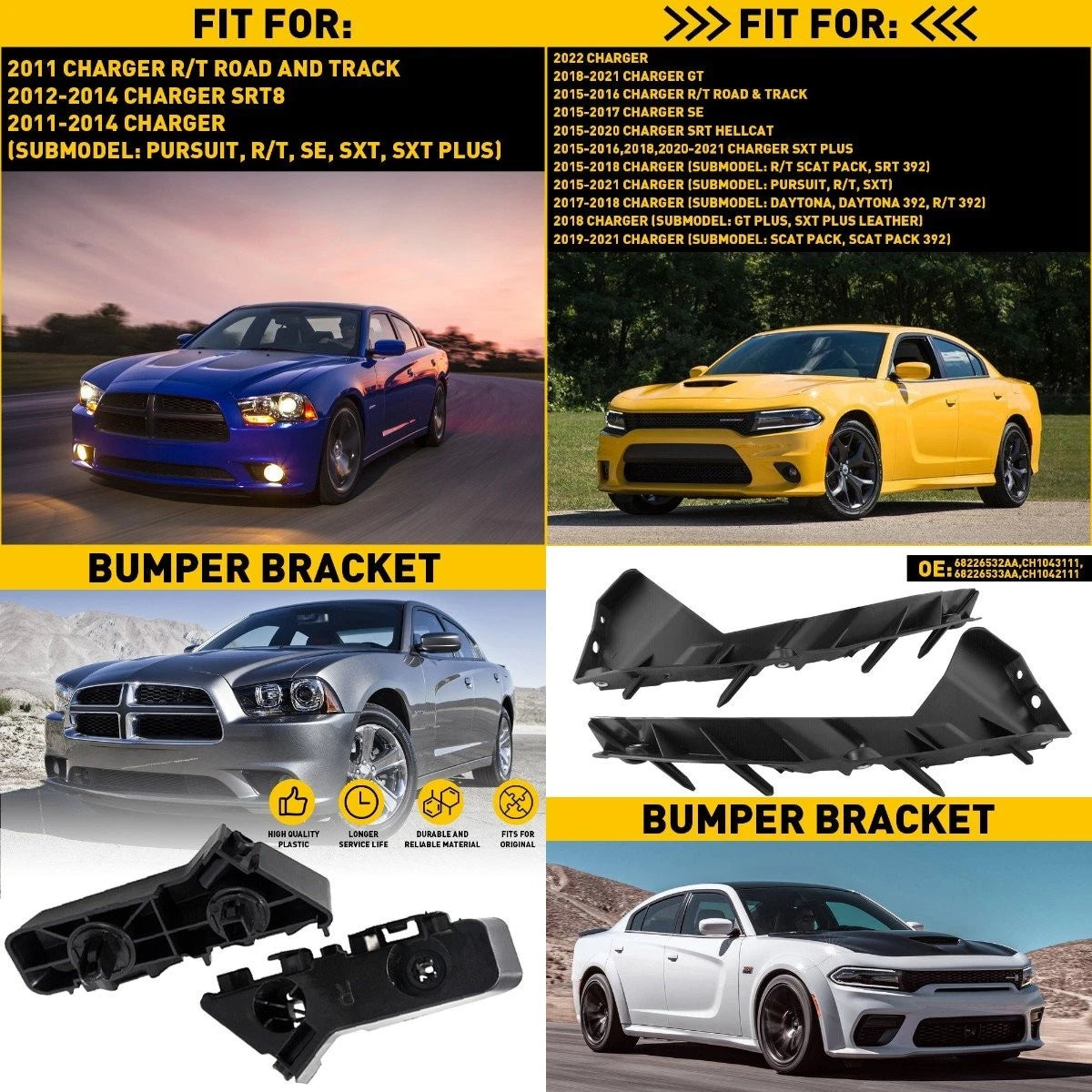 Bumper Bracket Set of 2 for Dodge Charger (2015–2022) Front Left & Right Steel