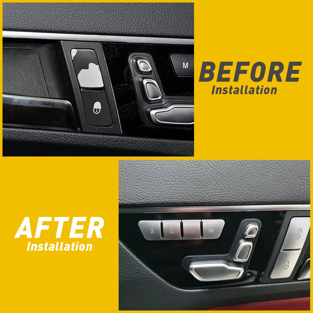 12x Chrome Door Lock Switch Button Covers for Mercedes-Benz C-Class E-Class