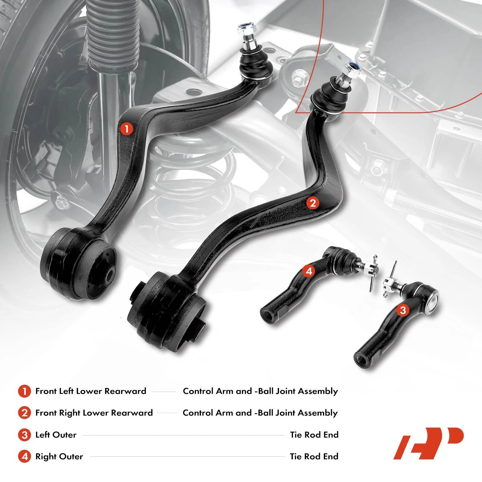 Set of 4 Front Control Arms & Tie Rod Ends for Ford Fusion Lincoln Zephyr MKZ (2006–2012)