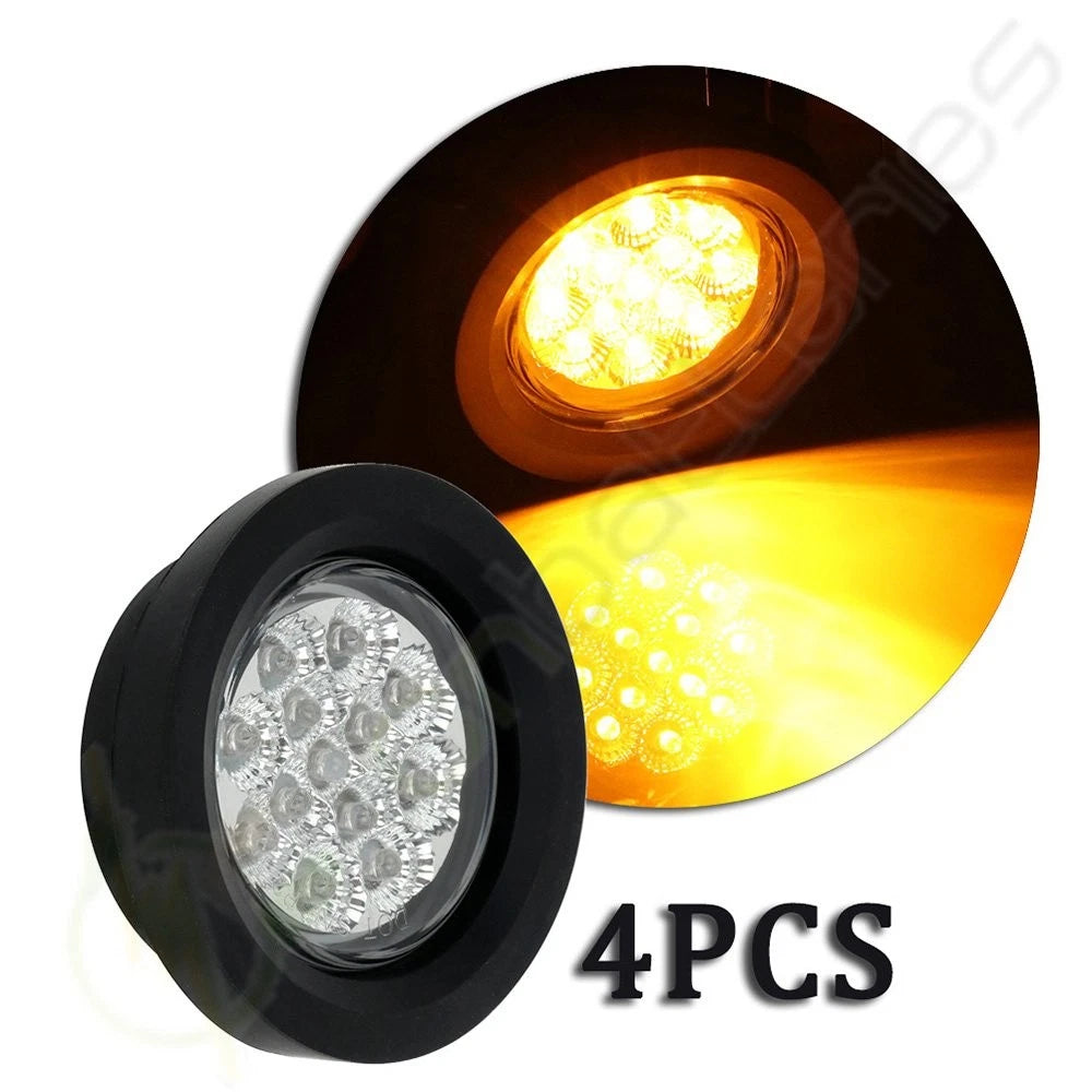 Set of 4 2.5" LED Amber Lights with Grommet for Truck/Boat/Caravan 12V