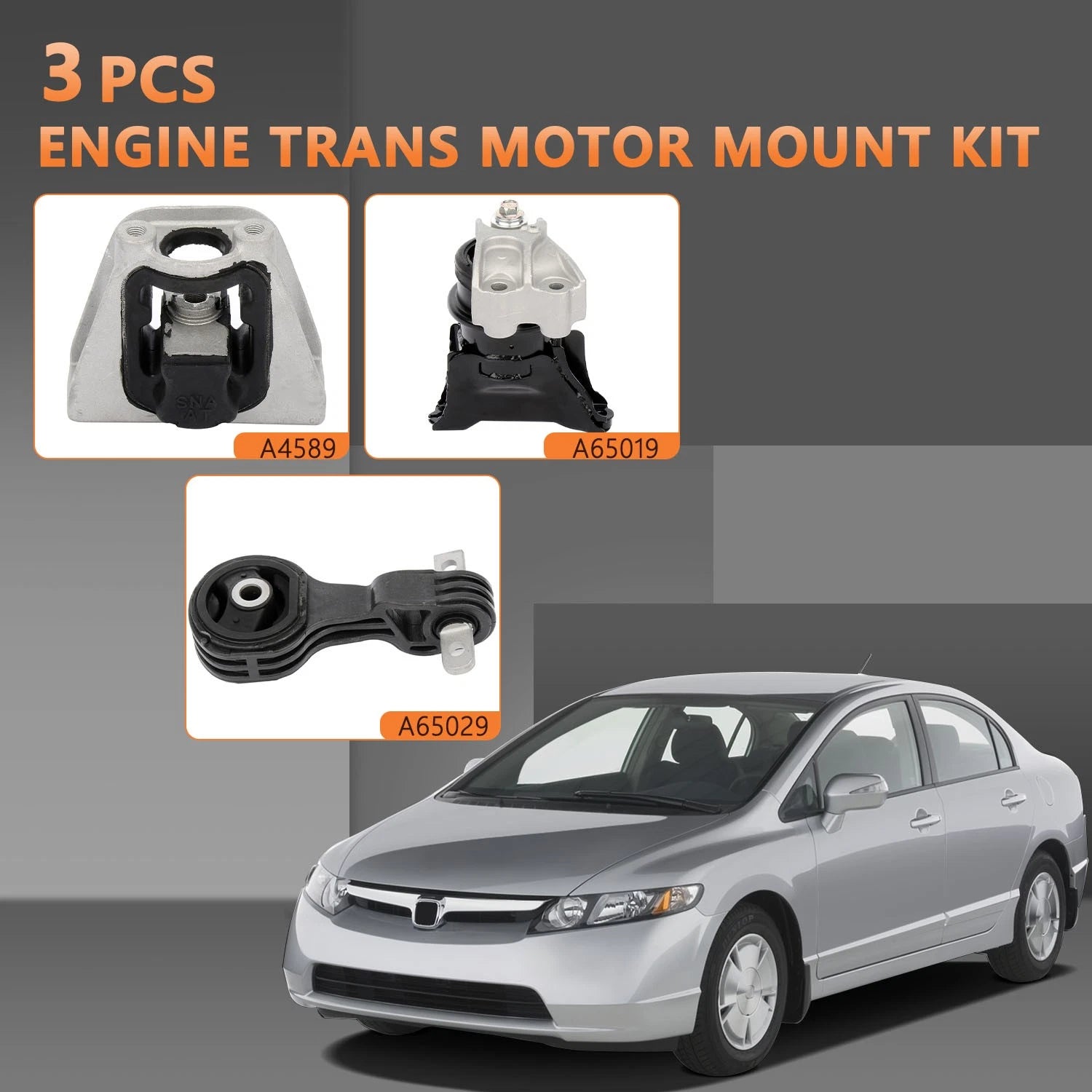 3pcs Engine Transmission Mounts for Honda Civic 1.3L Hybrid (2006–2011)