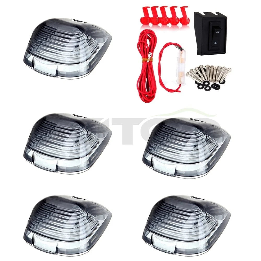 5X Smoke Lens Roof Cab Marker Clearance Lights + 1X Wiring Pack for Ford