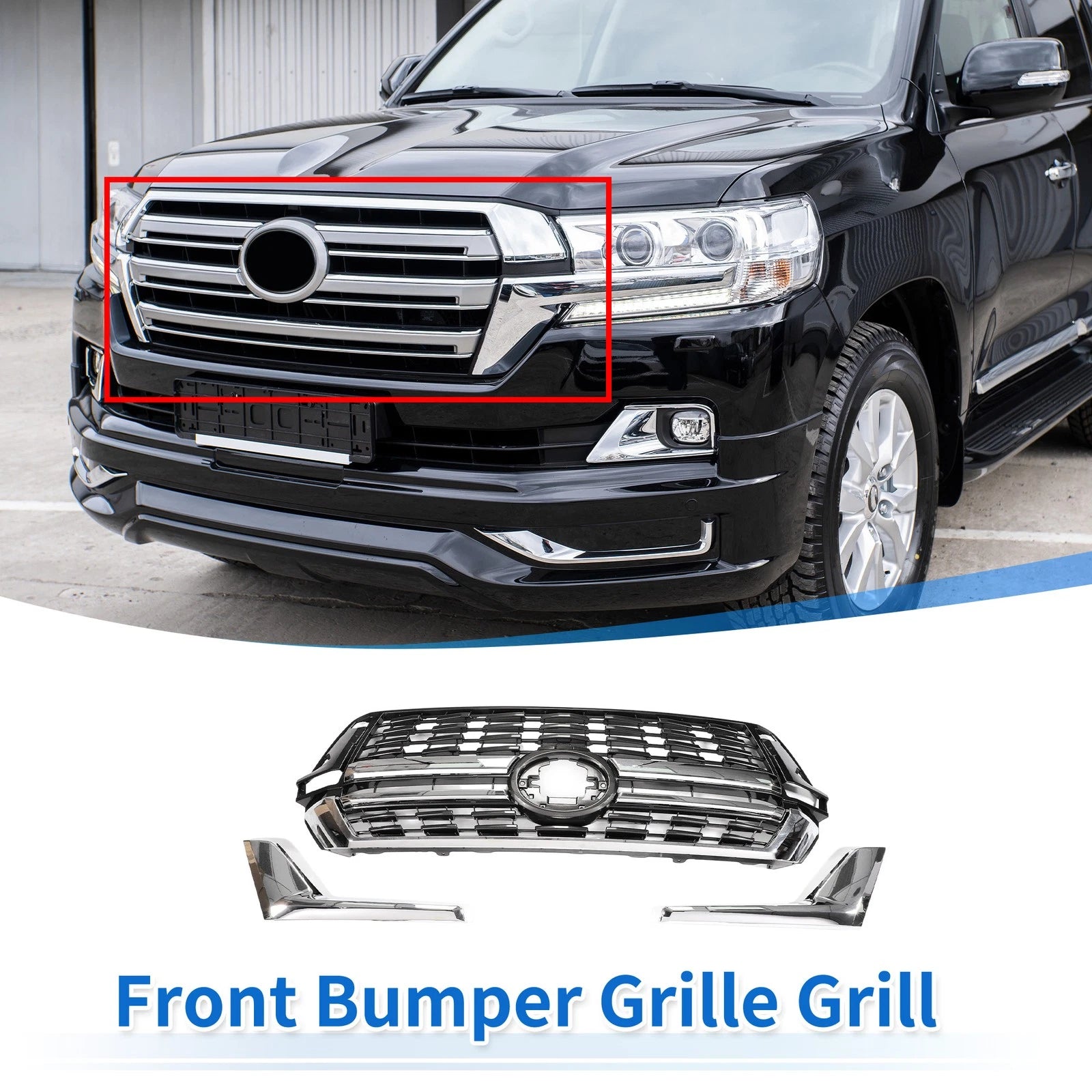 Front Upper Hood Bumper Grille for Toyota Land Cruiser LC200 (2016–2020) Black