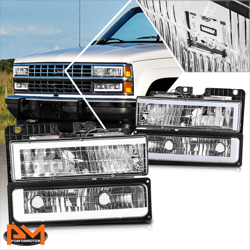 C-Shape LED DRL Headlights for Chevy GMC C/K Suburban Tahoe Yukon (1988–2000)