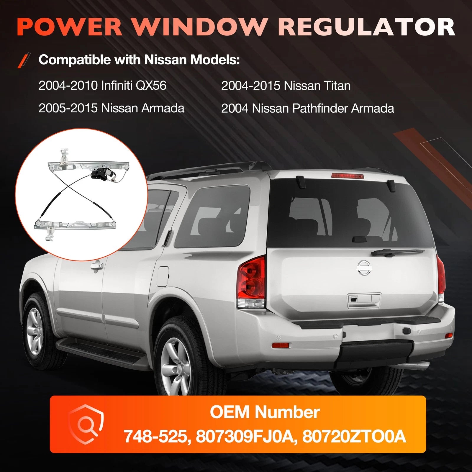 Front Passenger Side Power Window Regulator w/ Motor for Nissan Titan (2004–2015)