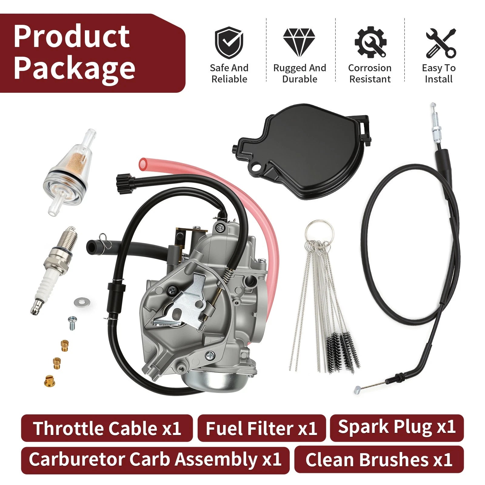 Carburetor for Kawasaki Prairie 400 KVF400 2x4 4x4 (1999–2002) w/ Cable