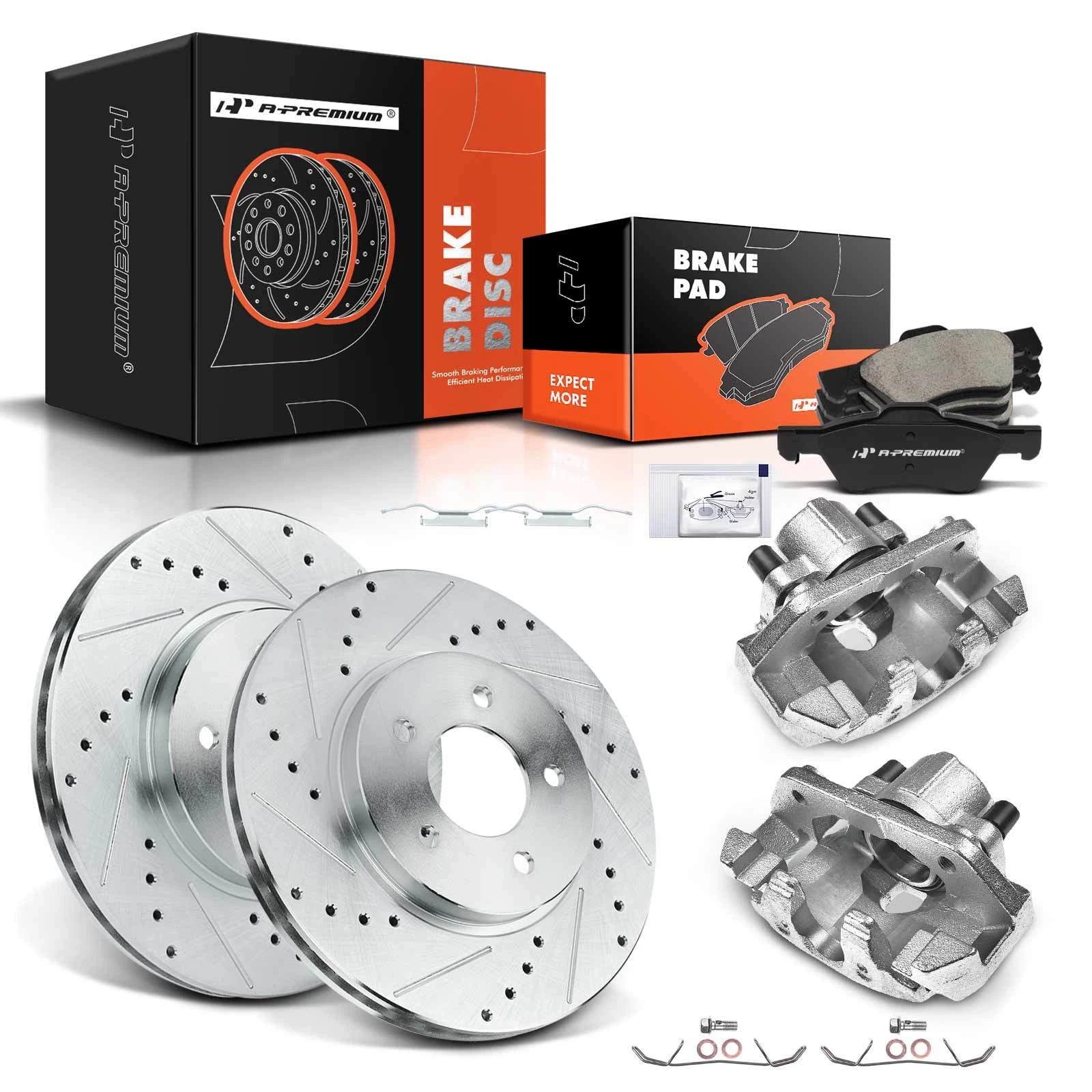 Set of 8 Front Drilled Brake Rotors & Pads for Ford Escape