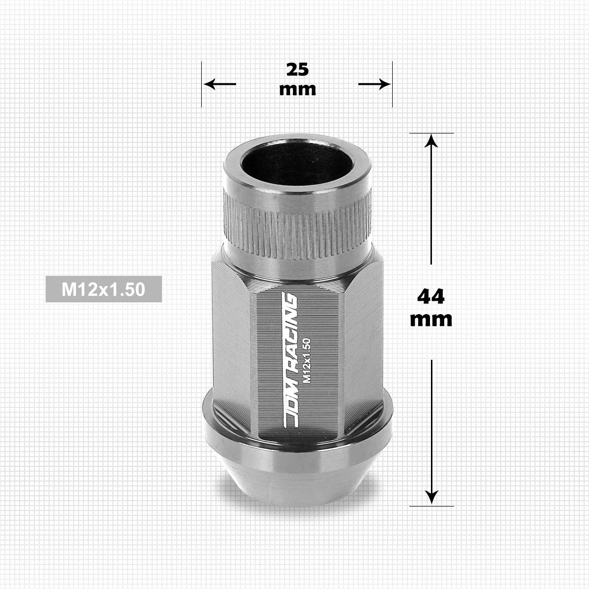 Set of 20 M12X1.5 Silver JDM Open End Bulge Hex Wheel Lug Nuts + Extension 25mmx44mm