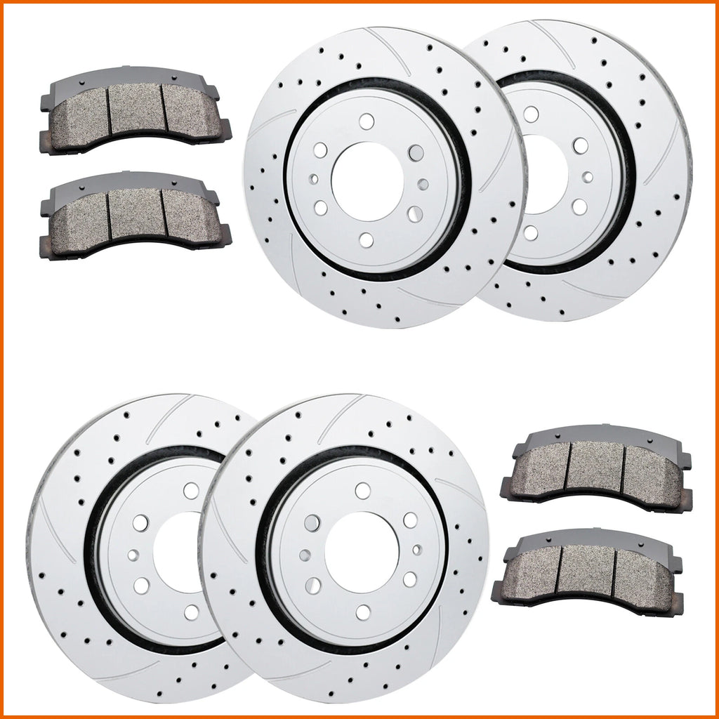 Front & Rear Drill Slotted Rotors & Ceramic Brake Pads for Ford F-150 (2013–2017)