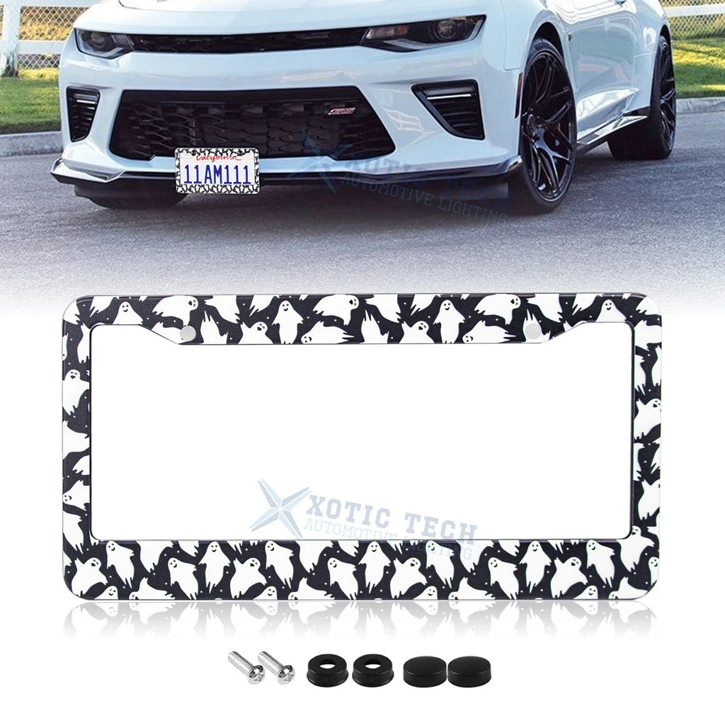 Cute Ghost Universal License Plate Frame for All Vehicles (Steel, 2-Pack)