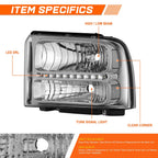 LED DRL Chrome/Clear Headlights for Ford F250-F550 Super Duty Excursion (2005–2007)