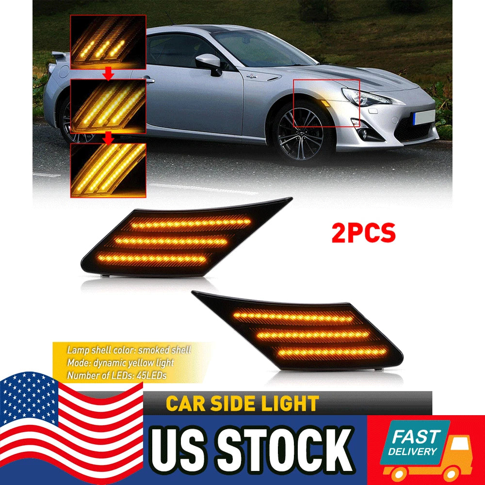 Set of 2 Smoke Amber LED Turn Signal Side Marker Lights for Subaru BRZ Scion FR-S (2013–2020)