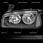 Pair of Black Housing Headlights for Dodge Charger (2006–2010)