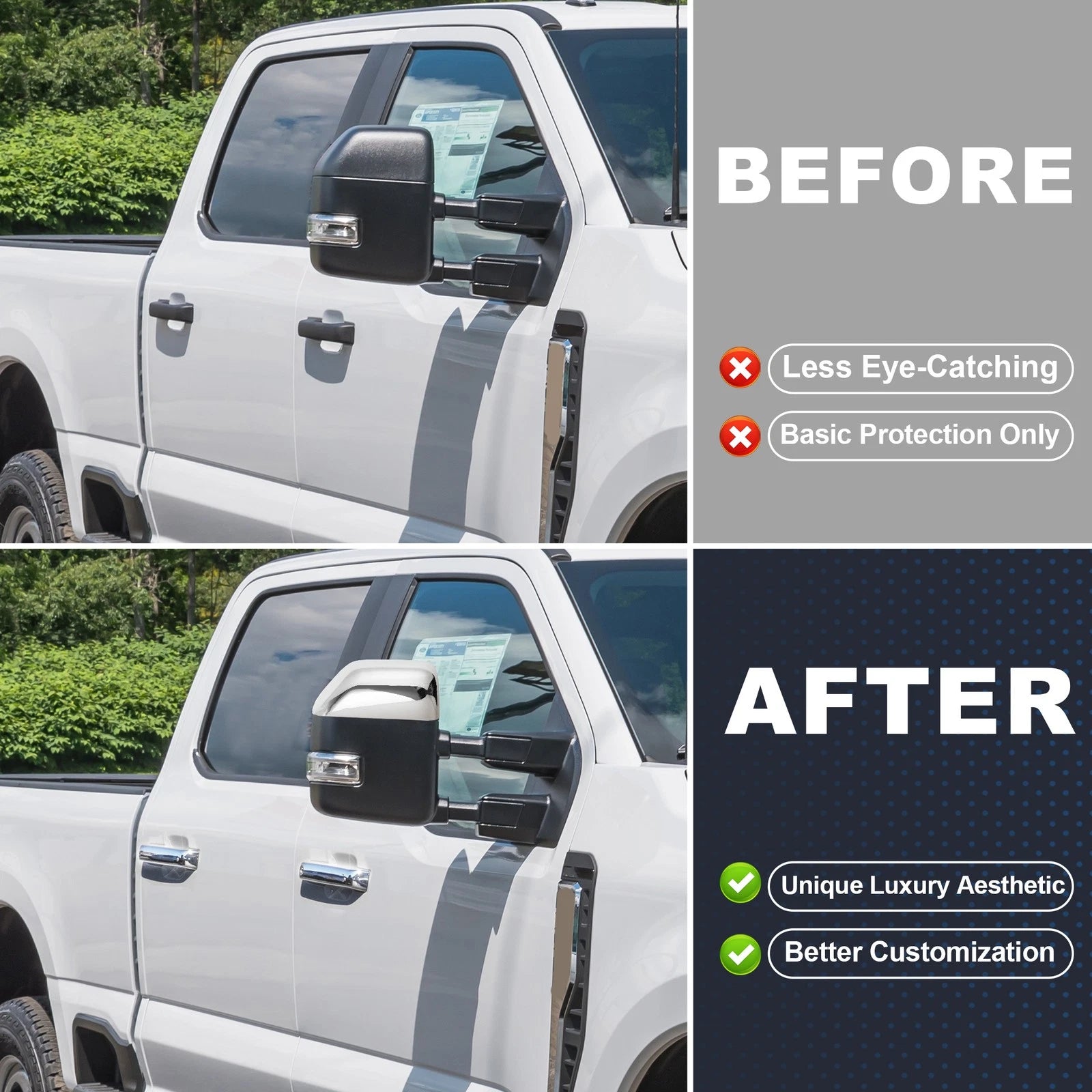 2X Top Half Mirror Cover Caps & 4X Door Handle Cover Trims for Ford Super Duty 