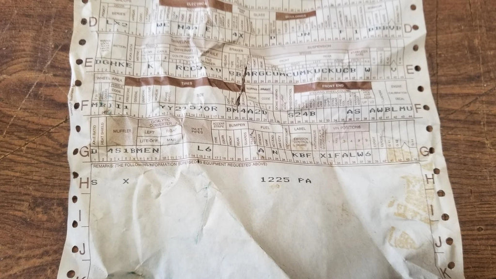 Build Sheet for Ford Thunderbird LX (1994)