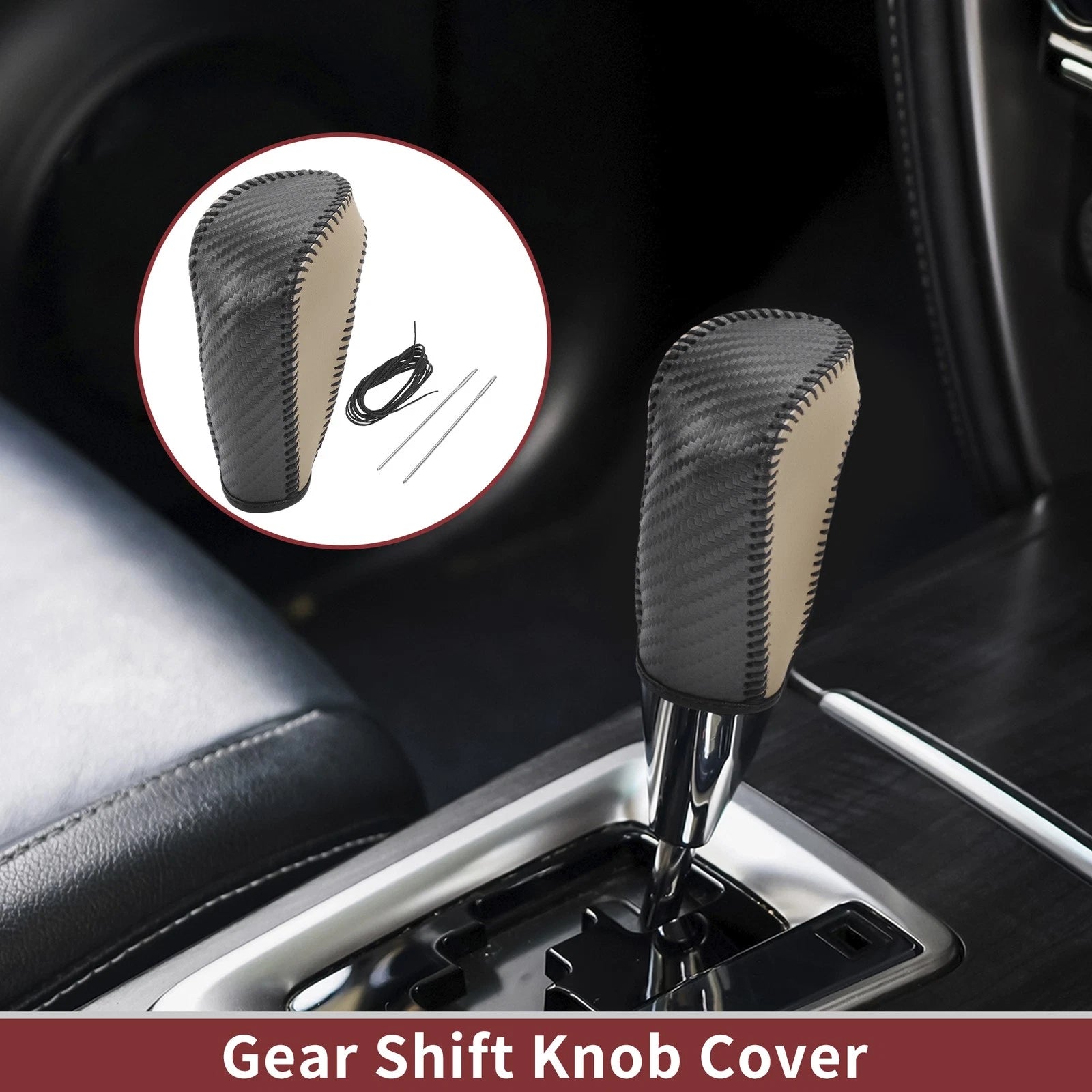 1Pc Gear Shift Knob Cover for Ford Fiesta (2009–2012) Black Beige Faux Leather