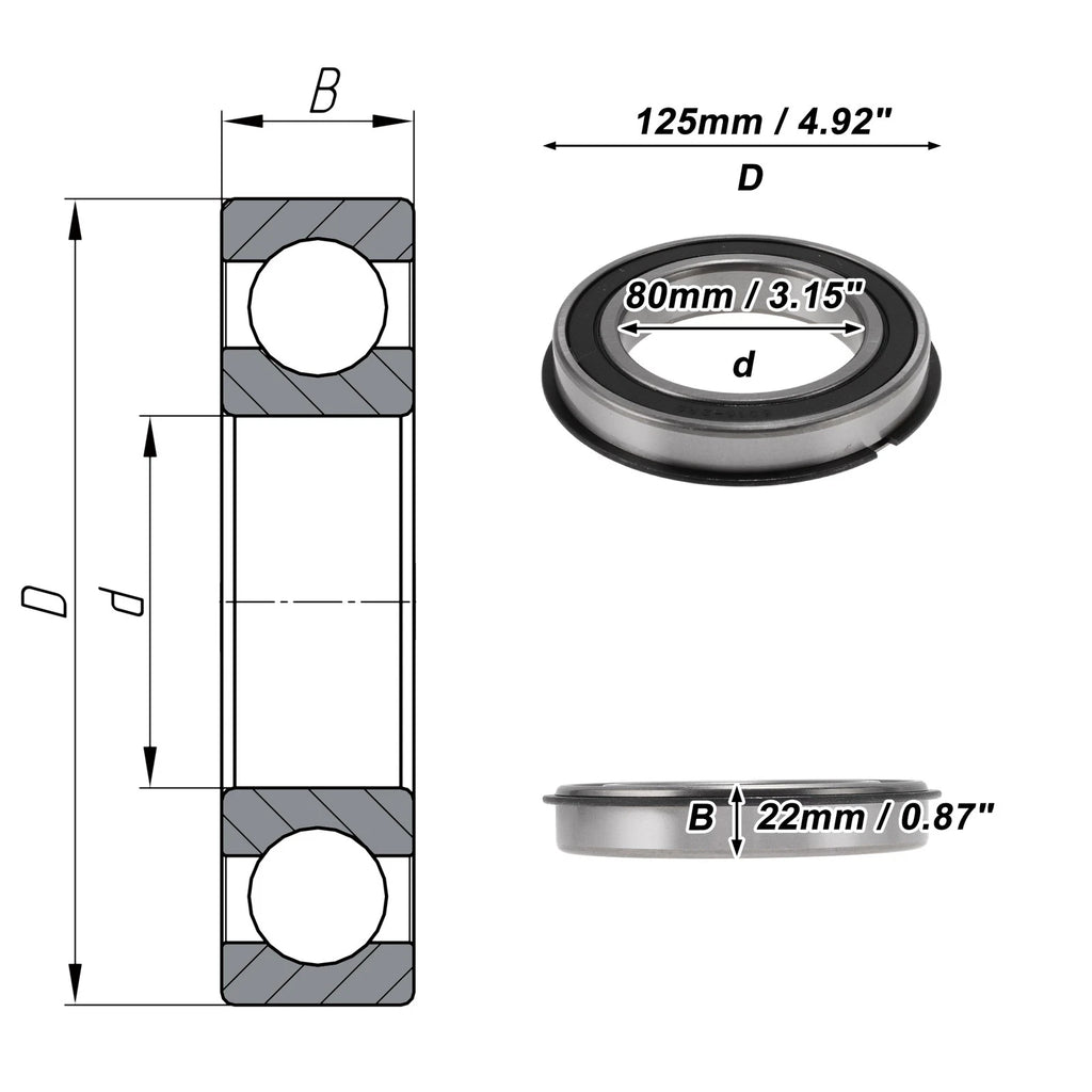 6016NR2RS Deep Groove Ball Bearings for Scooter Skateboard (80x125x22mm)