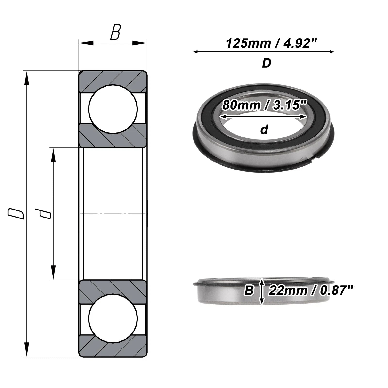 6016NR2RS Deep Groove Ball Bearings for Scooter Skateboard (80x125x22mm)