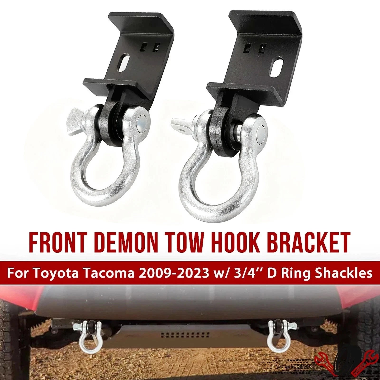 Pair of Tow Hook Brackets with D-Ring Shackles for Toyota Tacoma (2009–2023)