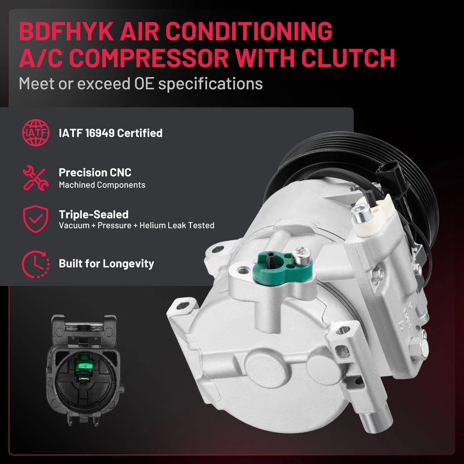 A/C Compressor with 6-Groove Pulley for Hyundai Accent Veloster (2012–2017)
