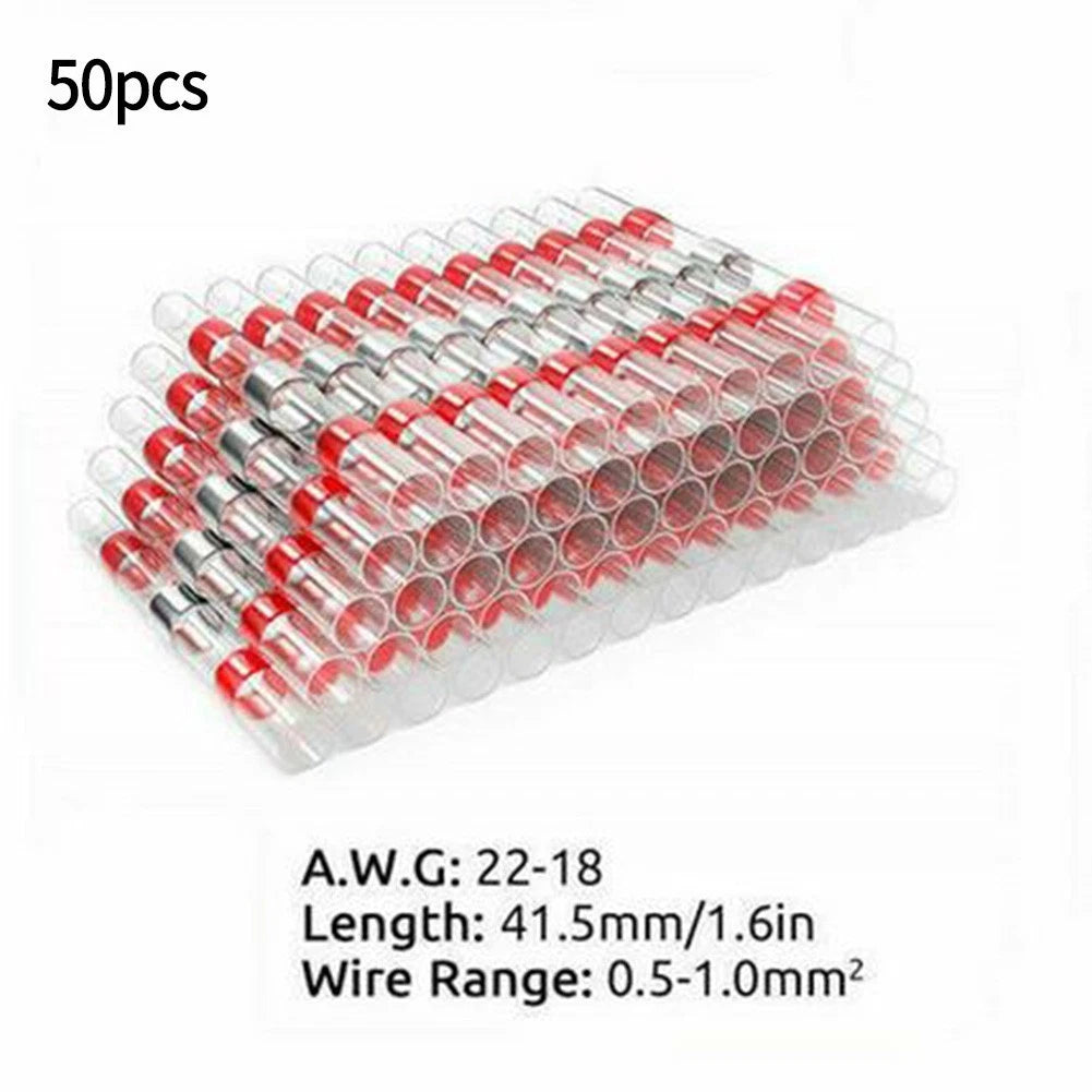 50Pcs Waterproof Heat Shrink Sleeve Wire Butt Terminals Connectors