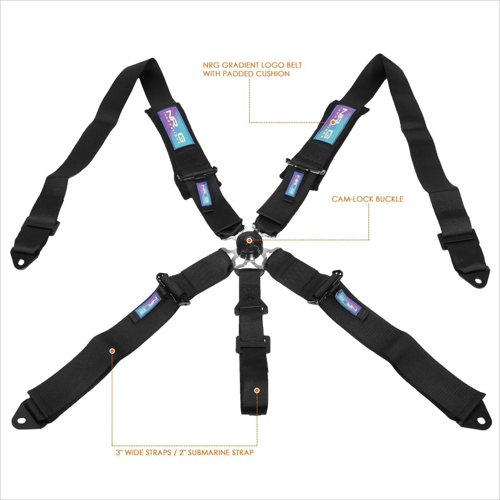 NRG SBH-B6PCBK 5-Point SFI 16.1 Cam Lock Buckle Seat Belt Harness (3")