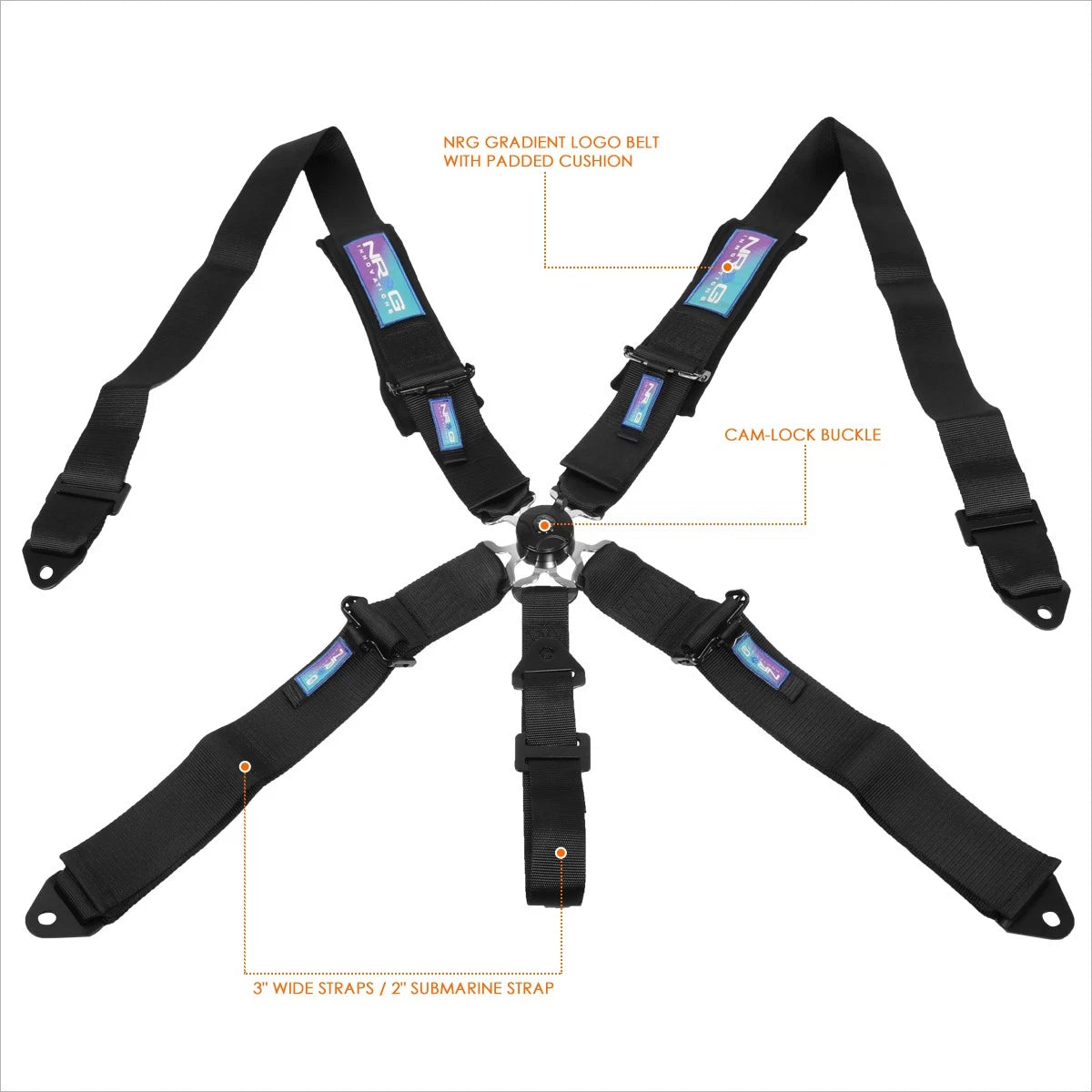 NRG SBH-B6PCBK 5-Point SFI 16.1 Cam Lock Buckle Seat Belt Harness (3")