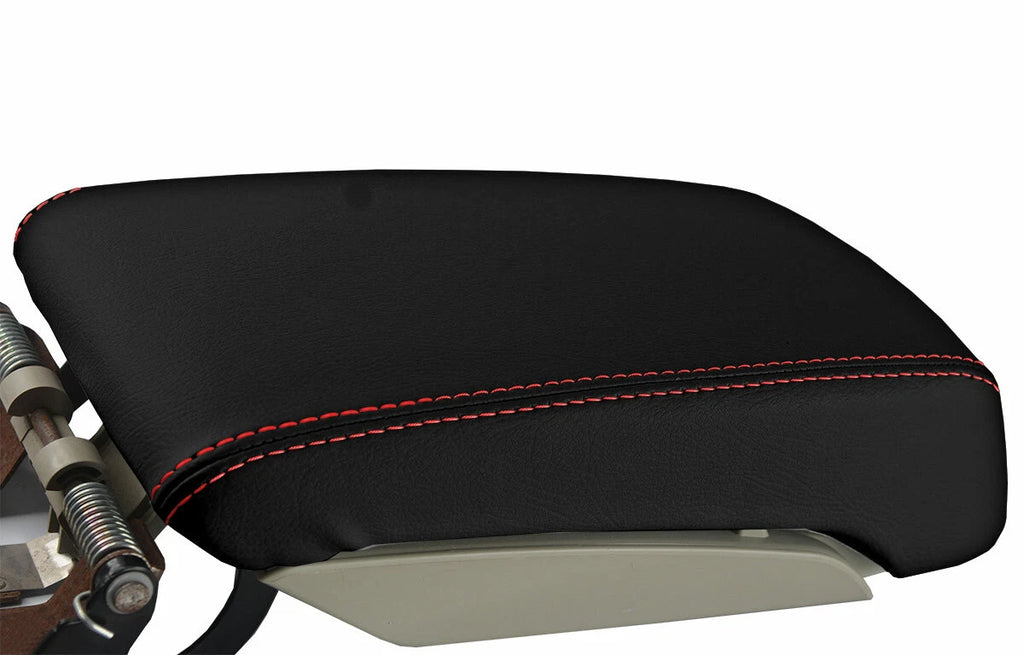 Leather Console Lid Armrest Cover for Subaru Legacy (2010–2014) Red Stitch