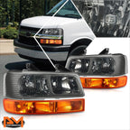 Set of 4 Headlights & Turn Signal Lamps for Express/Savana 1500-4500 (2003–2024) Smoked/Amber
