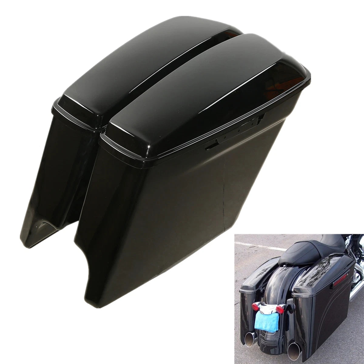5" Glossy Black Stretched Extended Saddlebags for Harley Touring (2014–2024)