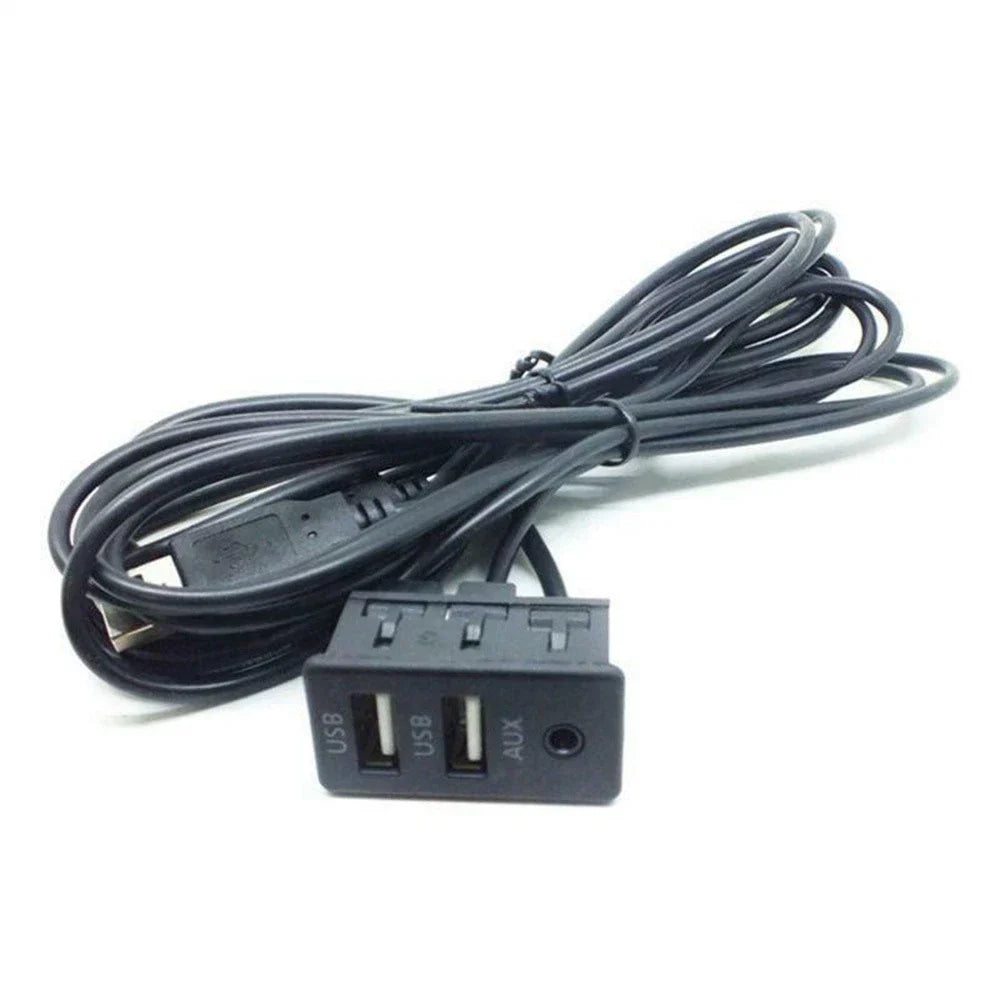 1.5M Dual USB Port Panel Adapter for Car Dash Mount AUX Extension Cable