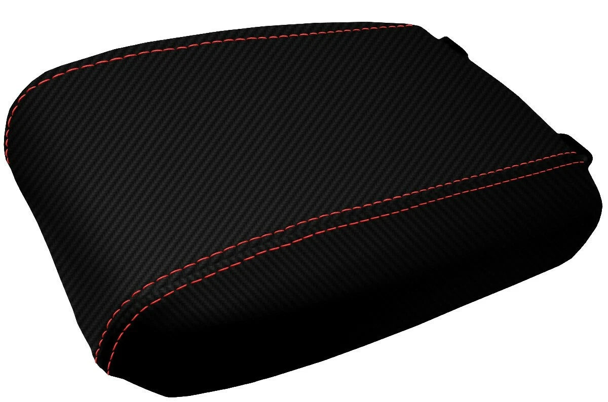 Console Lid Armrest Cover for Toyota Tacoma (2016–2019) Carbon Fiber Red Stitch