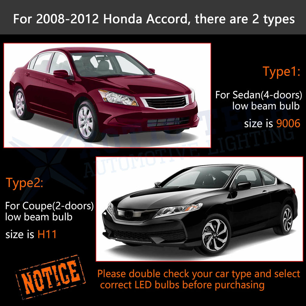 LED Headlight High Low Fog Light Bulbs for Honda Accord (2006-2012)