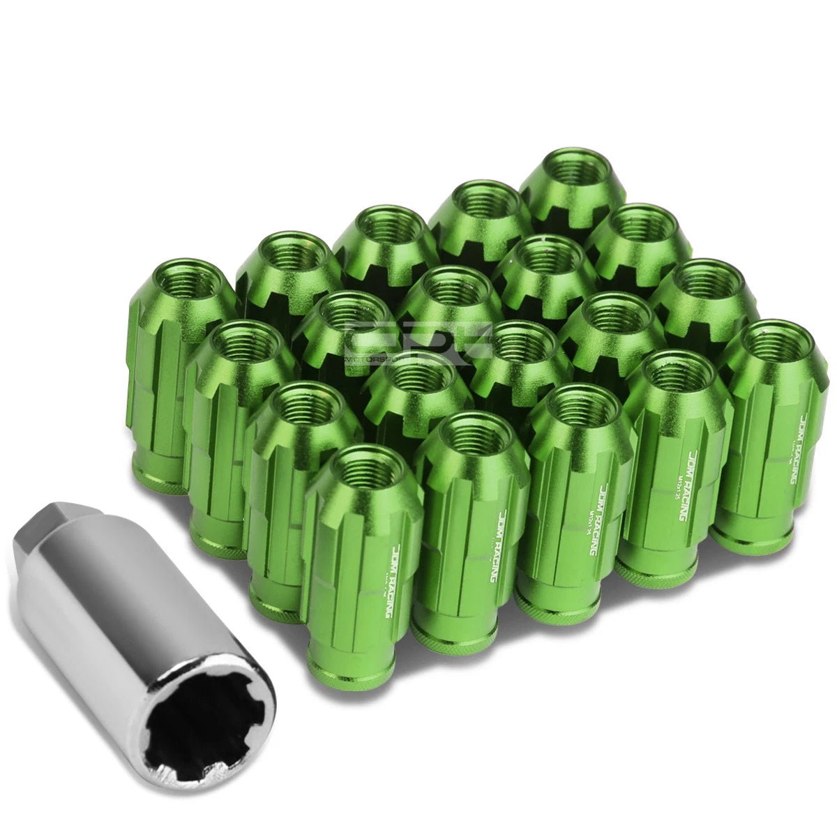 20 PCS Open End M12x1.25 50mm Tall Green Aluminum Lug Nuts + Adapter