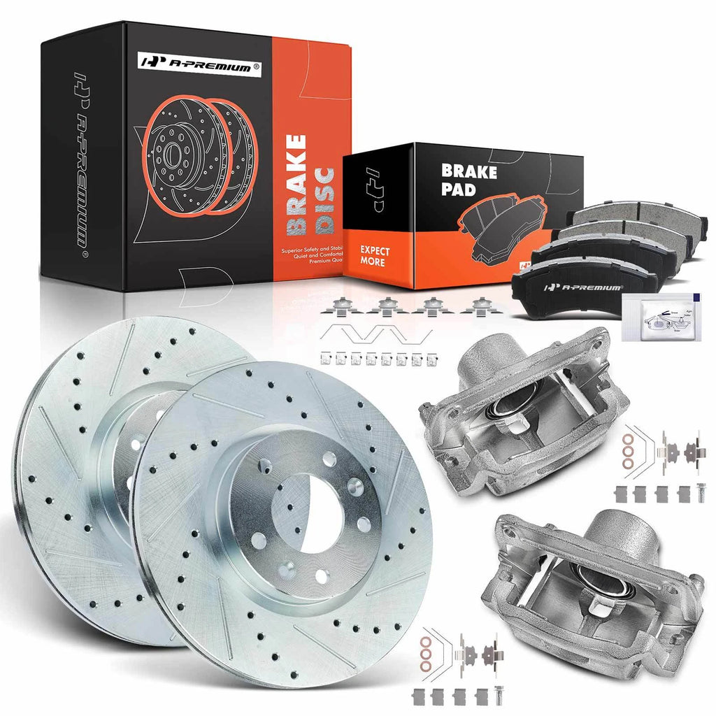 Set of 8 Front Drilled Brake Rotors, Pads & Calipers for Ford Fusion Mazda 6